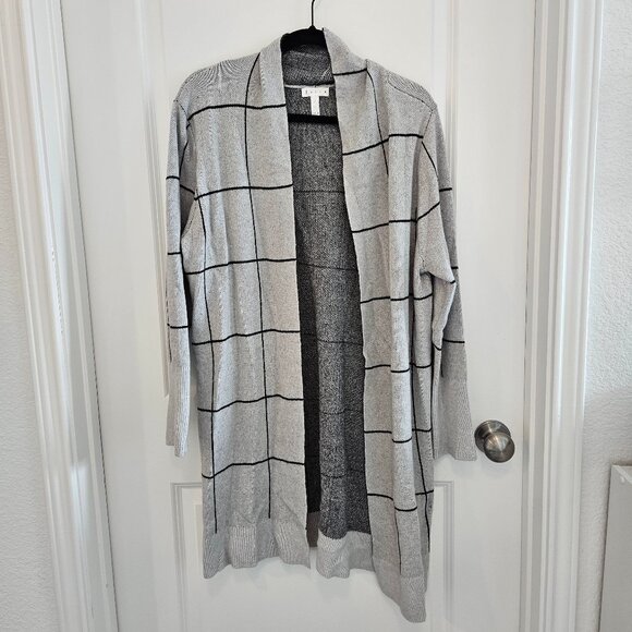 Leith Black and Gray Long Open Cardigan - Picture 1 of 4